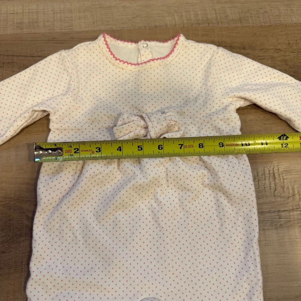 Jacadi Paris Baby Girls White and Pink Polka Dot Onesie size 6 months